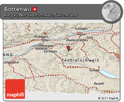 Shaded Relief Panoramic Map of Bottenwil