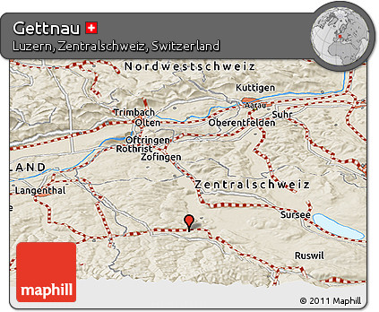 Shaded Relief Panoramic Map of Gettnau