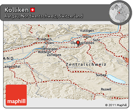 Shaded Relief Panoramic Map of Kölliken