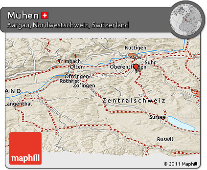 Shaded Relief Panoramic Map of Muhen