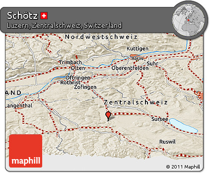 Shaded Relief Panoramic Map of Schötz