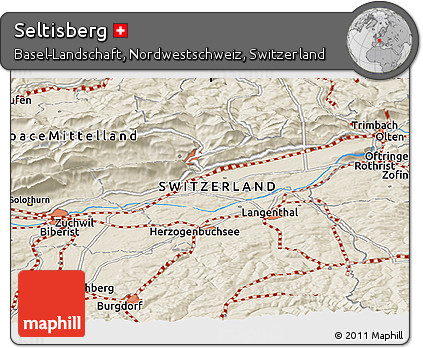 Shaded Relief Panoramic Map of Seltisberg