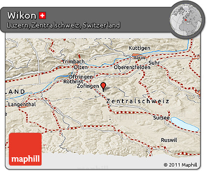 Shaded Relief Panoramic Map of Wikon