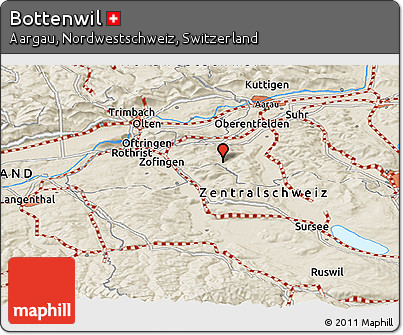 Shaded Relief Panoramic Map of Bottenwil