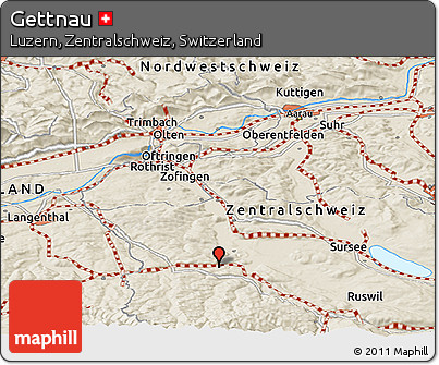 Shaded Relief Panoramic Map of Gettnau