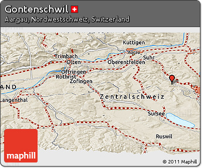 Shaded Relief Panoramic Map of Gontenschwil