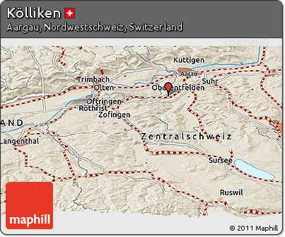 Shaded Relief Panoramic Map of Kölliken