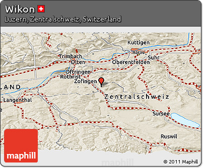 Shaded Relief Panoramic Map of Wikon