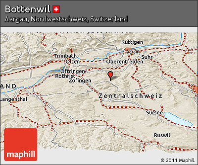 Shaded Relief Panoramic Map of Bottenwil