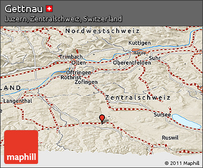 Shaded Relief Panoramic Map of Gettnau