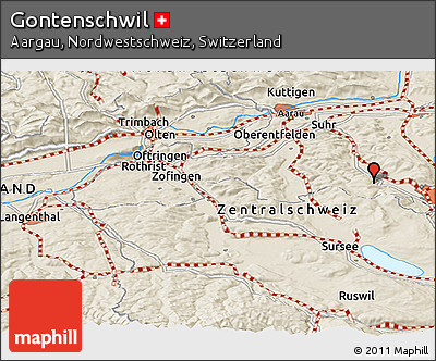 Shaded Relief Panoramic Map of Gontenschwil