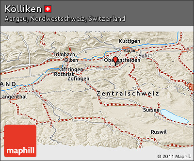 Shaded Relief Panoramic Map of Kölliken