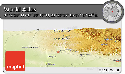 Physical Panoramic Map of the Area around 47° 16' 15" N, 80° 49' 29" E