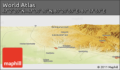 Physical Panoramic Map of the Area around 47° 16' 15" N, 80° 49' 29" E