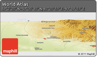 Physical Panoramic Map of the Area around 47° 16' 15" N, 80° 49' 29" E