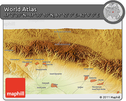 Physical 3D Map of the Area around 47° 16' 15" N, 81° 40' 30" E