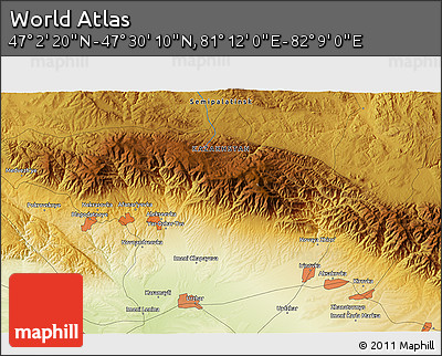 Physical 3D Map of the Area around 47° 16' 15" N, 81° 40' 30" E