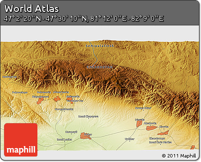 Physical 3D Map of the Area around 47° 16' 15" N, 81° 40' 30" E