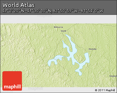 Physical 3D Map of the Area around 47° 16' 15" N, 82° 22' 30" W
