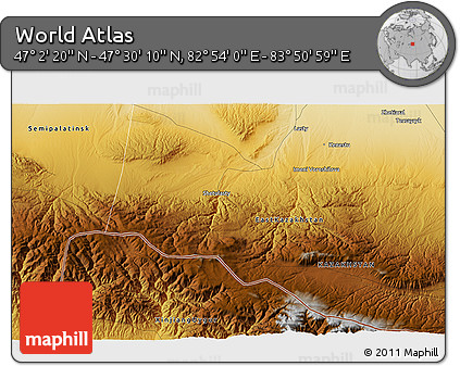 Physical 3D Map of the Area around 47° 16' 15" N, 83° 22' 30" E