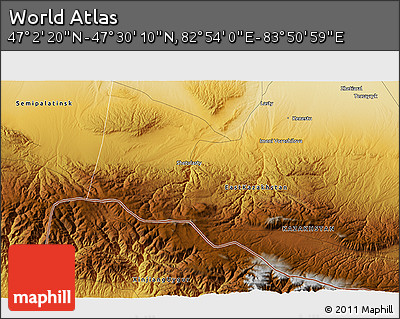 Physical 3D Map of the Area around 47° 16' 15" N, 83° 22' 30" E