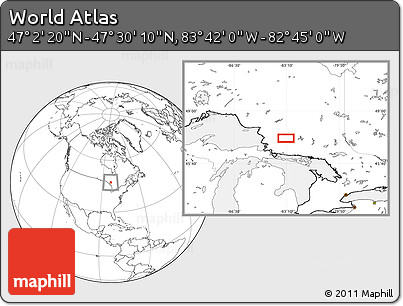 Blank Location Map of the Area around 47° 16' 15" N, 83° 13' 29" W