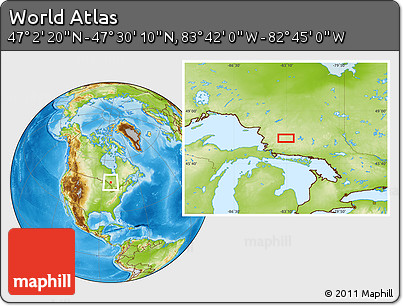 Physical Location Map of the Area around 47° 16' 15" N, 83° 13' 29" W