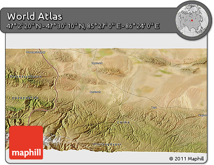 Satellite 3D Map of the Area around 47° 16' 15" N, 85° 55' 30" E