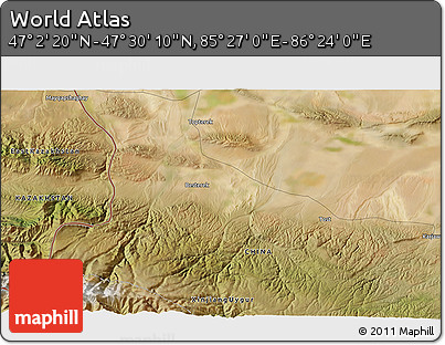 Satellite 3D Map of the Area around 47° 16' 15" N, 85° 55' 30" E