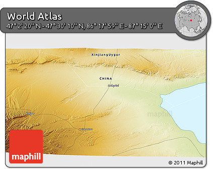 Physical 3D Map of the Area around 47° 16' 15" N, 86° 46' 30" E