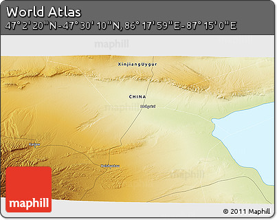 Physical 3D Map of the Area around 47° 16' 15" N, 86° 46' 30" E