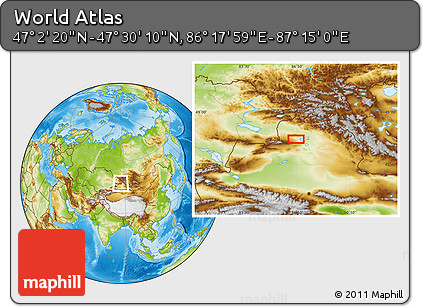 Physical Location Map of the Area around 47° 16' 15" N, 86° 46' 30" E