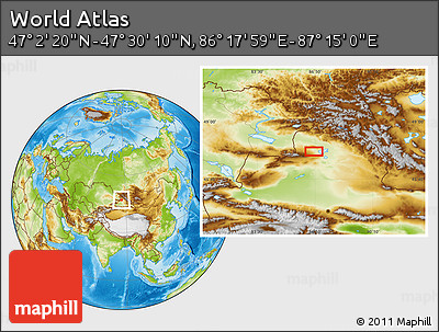 Physical Location Map of the Area around 47° 16' 15" N, 86° 46' 30" E