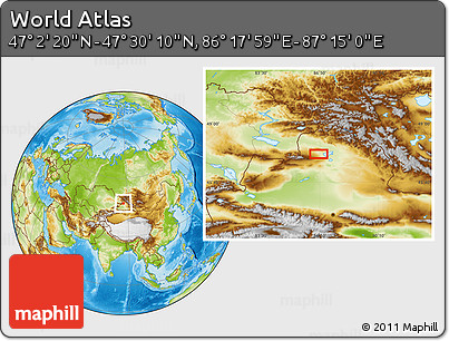 Physical Location Map of the Area around 47° 16' 15" N, 86° 46' 30" E