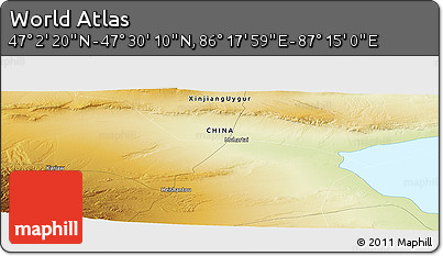 Physical Panoramic Map of the Area around 47° 16' 15" N, 86° 46' 30" E