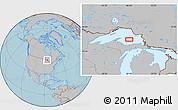 Gray Location Map of the area around 47° 16' 15" N, 86° 37' 30" W, hill shading