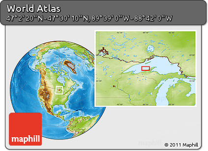 Physical Location Map of the Area around 47° 16' 15" N, 89° 10' 30" W