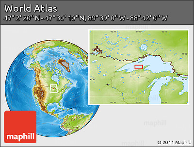 Physical Location Map of the Area around 47° 16' 15" N, 89° 10' 30" W
