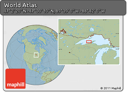 Savanna Style Location Map of the Area around 47° 16' 15" N, 89° 10' 30" W, hill shading