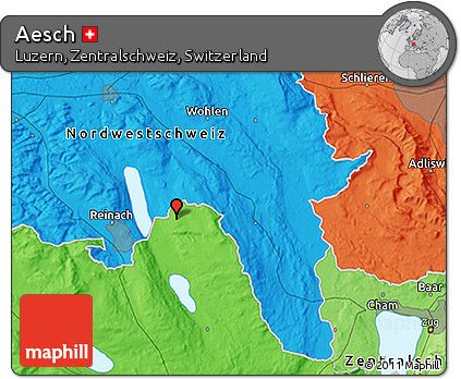 Political 3D Map of Aesch