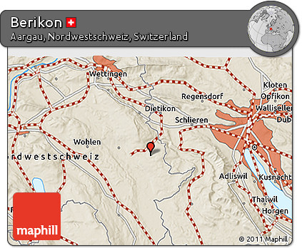 Shaded Relief 3D Map of Berikon
