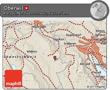 Shaded Relief 3D Map of Oberwil