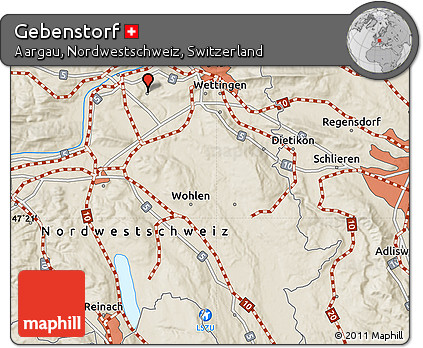 Shaded Relief Map of Gebenstorf