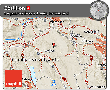 Shaded Relief Map of Göslikon