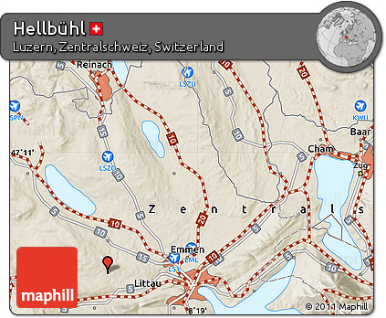 Shaded Relief Map of Hellbühl