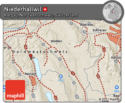 Shaded Relief Map of Niederhallwil