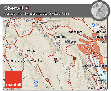 Shaded Relief Map of Oberwil