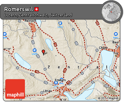 Shaded Relief Map of Römerswil
