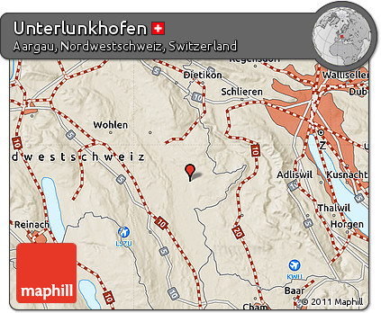Shaded Relief Map of Unterlunkhofen