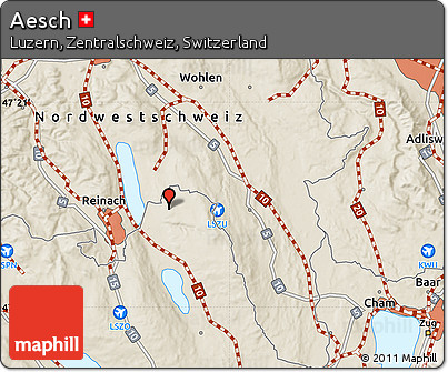 Shaded Relief Map of Aesch